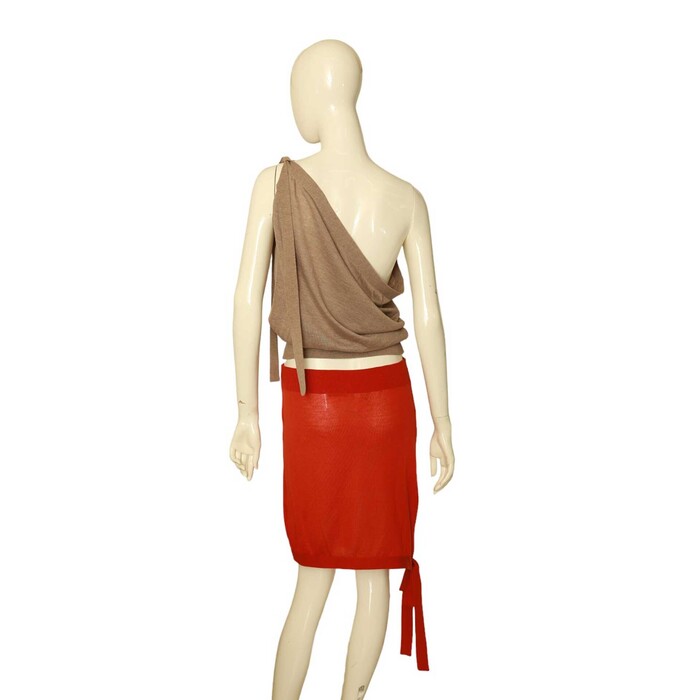 Tomas Maier Red & Beige 100% Cashmere knit Convertible Top & Skirt size 36 / 38