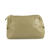 PAULE KA taupe leather with ring zipper pulls & padlock Clutch bag Handbag