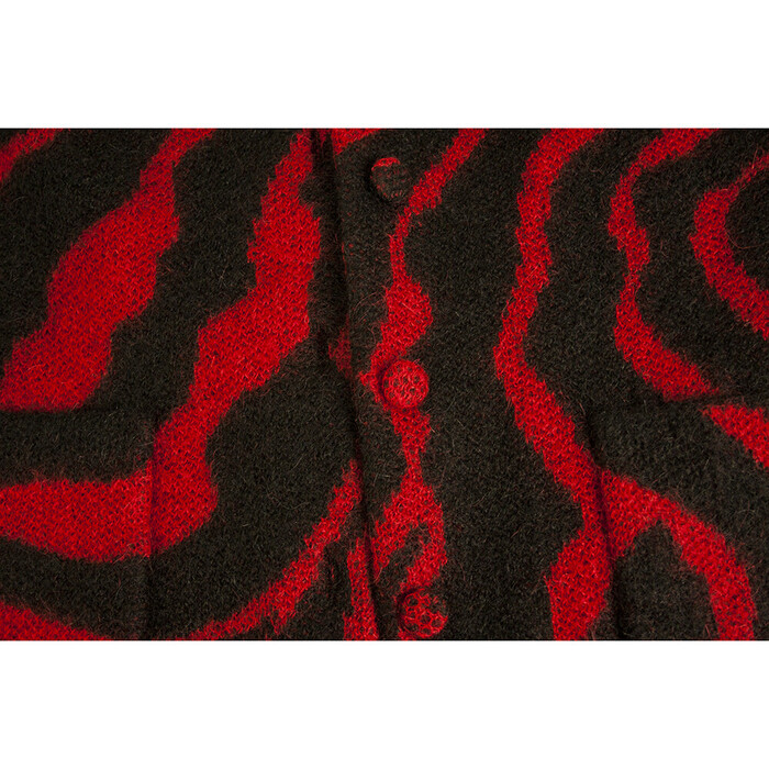 Saint Laurent Red Black Zebra Print Mohair wool knit Cardigan Jacket size M