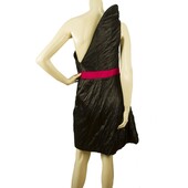 Unique Boutique Black Fuchsia Belt One Shoulder Draped Mini Dress size 2