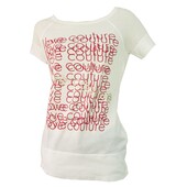 Juicy Couture White Red Logo Long T- shirt Top Blouse Sz S Small