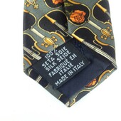 Yves Saint Laurent YSL Silk Gray Yellow Violin & Roses Neck Tie Necktie