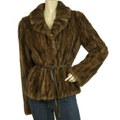 LALTRAMODA Chocolate Brown Mink Fur Cardigan Jacket Size 44 w. thin leather belt