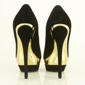 RODO Black Suede Gold Platform Pumps Stiletto Heel sz 36.5 Shoes w. Box