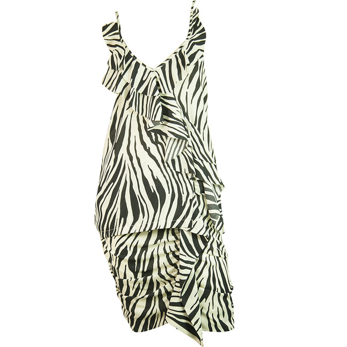 Uniforme Cream & Black Zebra Animal Print Cami Top Mini Skirt Set size S