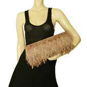 Roberto Cavalli Beige Suede Leather Fringes Flap Top Evening Clutch bag Handbag