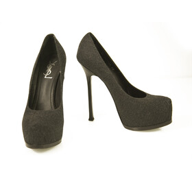 Yves Saint Laurent YSL Tribute Gray Fabric Round toe Platform Heels Pumps 40