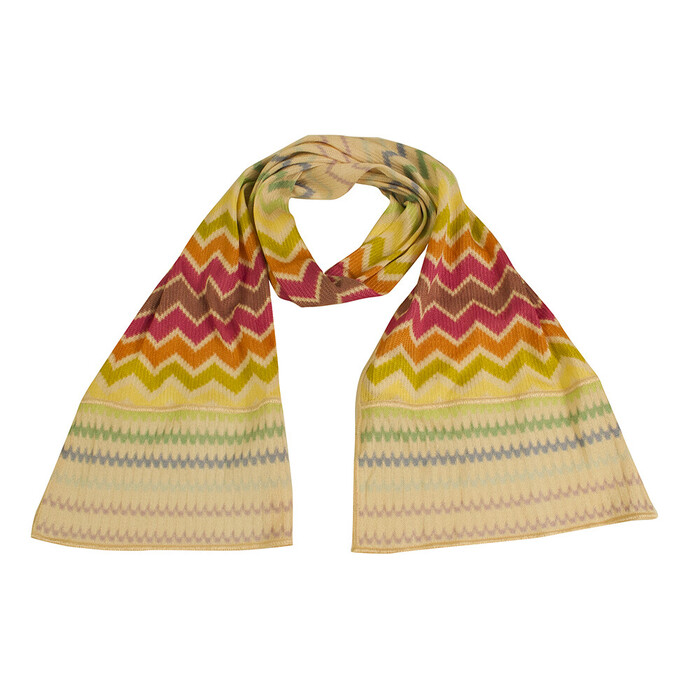 Missoni Pink Yellow Blue Lollipop Zig Zag Signature Viscose Knit Scarf Shawl