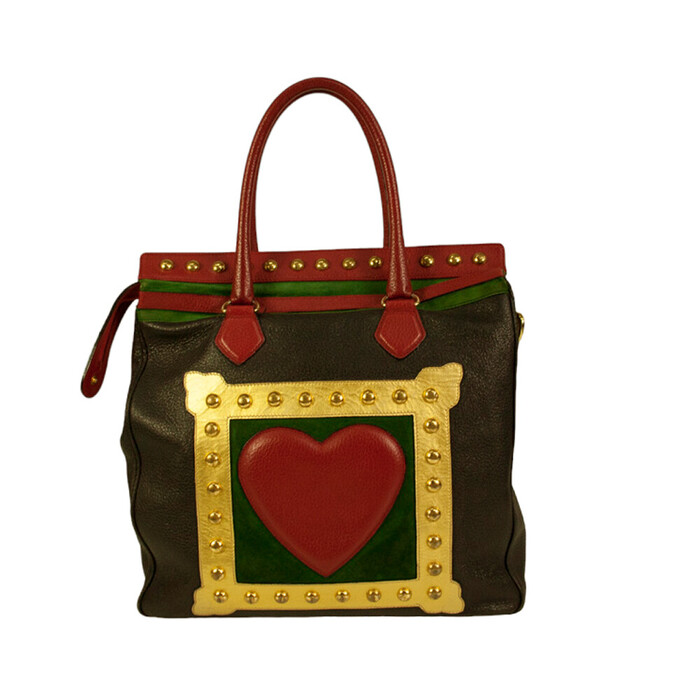 MOSCHINO Redwall 1990s "Art is Love" Vintage Multicolor Handbag Heart Rivets