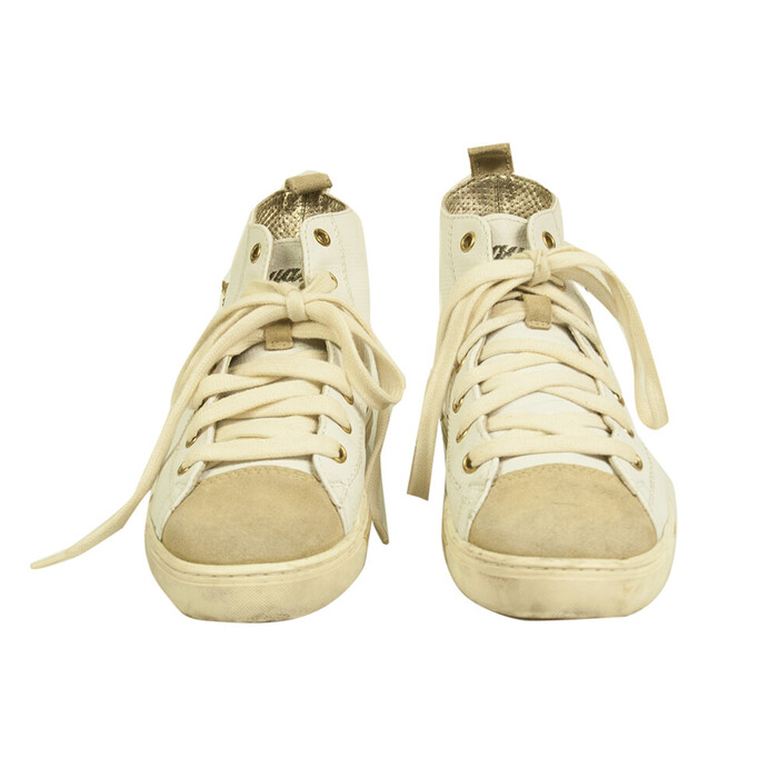 Dsquared2 Off White Leather Beige Suede High Top Lace Up Sneakers Shoes 36.5