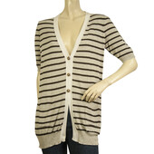 Fabiana Filippi Gray Brown Cotton Knit Striped Short Sleeve Cardigan Cardi