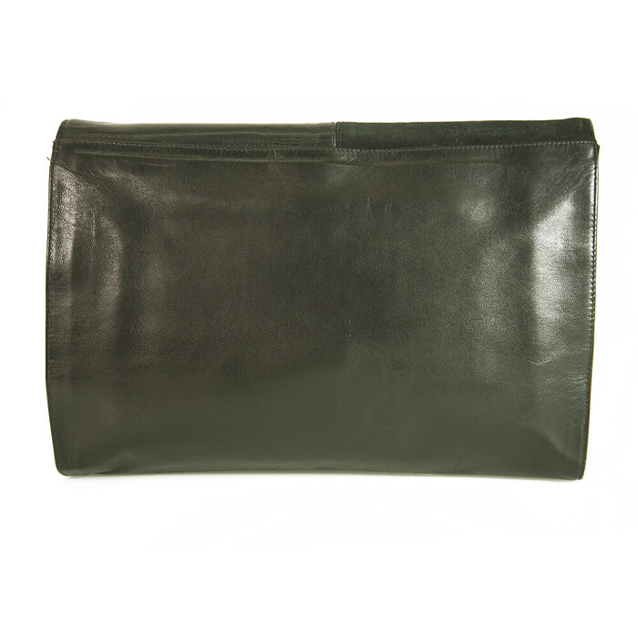 Black Leather & Velvet Flap Top Large Clutch Bag Handbag