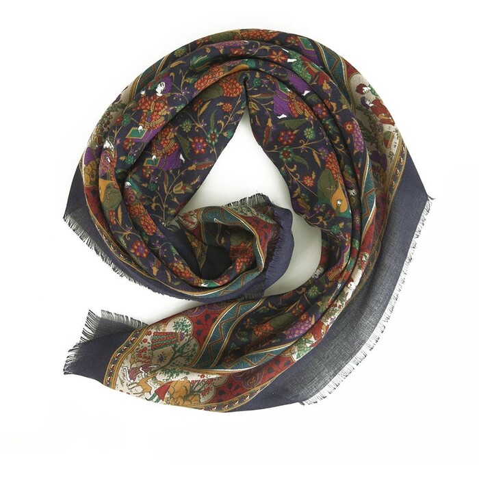Oriental Multicolor Square Foulard Scarf Colorful Print, superb