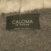 Caloma Gray Wool Knit Black Lace Trim Fur Collar 5 Buttons Cardigan Cardi sz M