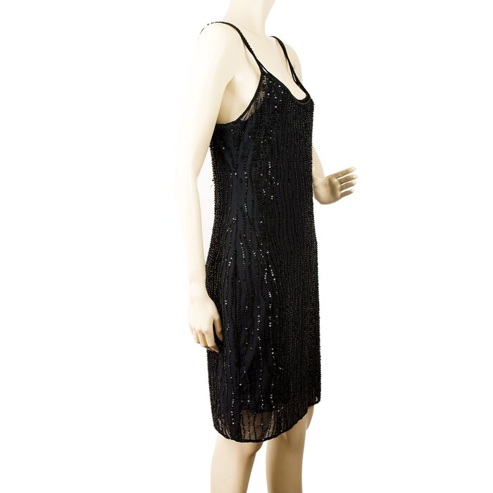 MCM spagetti sleeves beaded evening cocktail dress   38