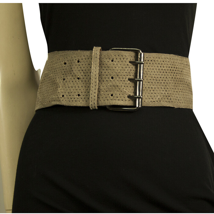 Haohe Woman's Khaki Perforated Distressed Leather Wide Waist Belt size 44