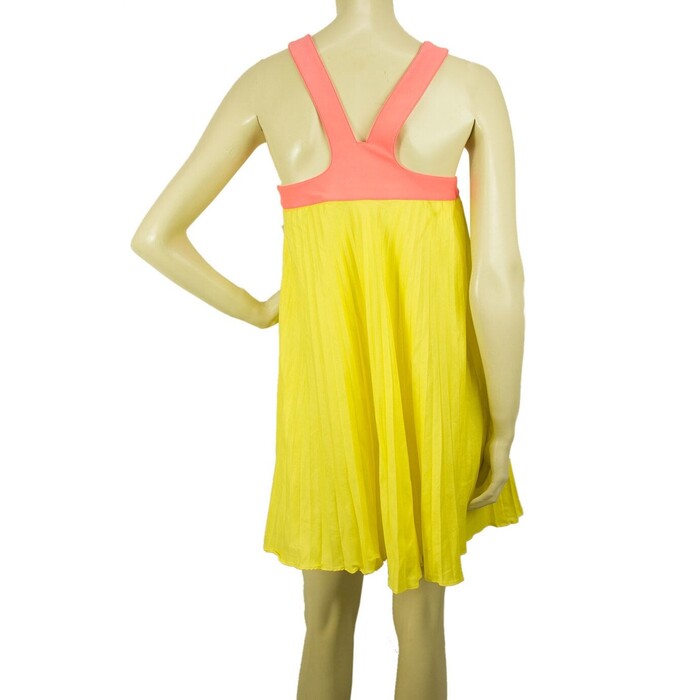 Paul & Joe Yellow Pink Pleated Sleeveless Halter Mini Summer Dress size 40