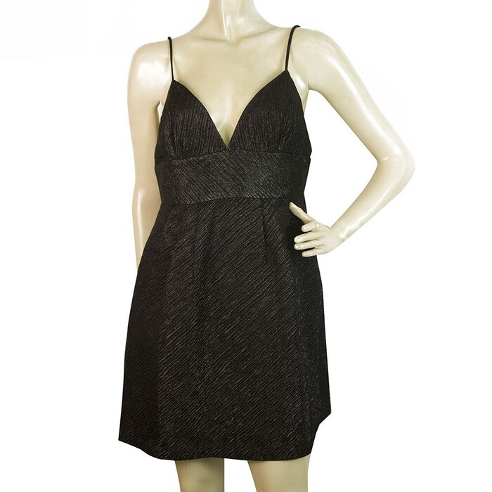 Milly of New York Black Shiny Spaghetti Straps Back Bow Mini Dress - Size 4