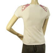 Burberry White Pink Check Shoulder Fitted T- Shirt Top 14 yrs girl or Women XS