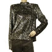 R+A Silver Black Leopard Fully Sequined Half Zipper Fashion Jacket size M