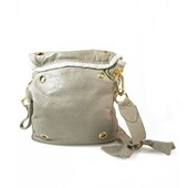 Dukas Gray Leather Sequined Canvas Gold Tone HW Shoulder Bag Crossbody Messenger