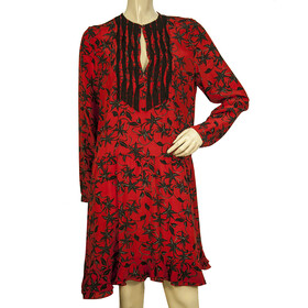 Zadig &amp; Voltaire Remus Floral Print Red Black Ruffled 100% Silk Mini dress sz S