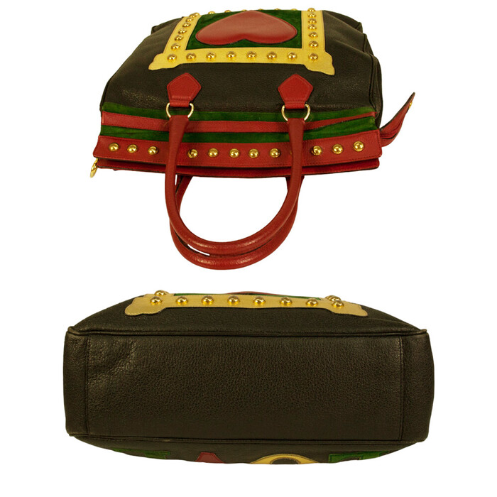 MOSCHINO Redwall 1990s "Art is Love" Vintage Multicolor Handbag Heart Rivets