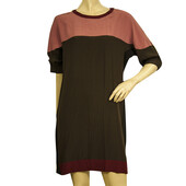 Miu Miu Brown Pink Burgundy 100% Silk Short Sleeve Mini Dress size 42 It