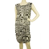 Anna Molinari Geometrical Printed Black White Silk Draped mini Dress