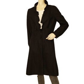 Miu Miu Black Woolen V Frilled Neckline Knee Length Coat size 44