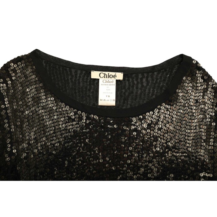 Chloe Black Fully Sequined Long Sleeves Short Mini Length Dress size S