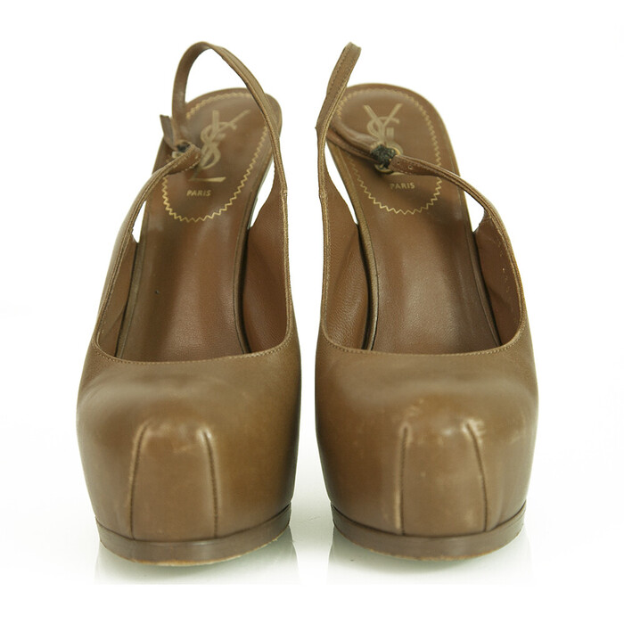 Yves Saint Laurent YSL Tribute TRIBTOO Tan Brown leather Slingback Heels 38.5