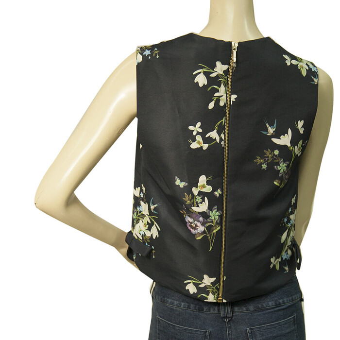 Ted Baker Blue Floral Sleeveless Back Zipper Polyester Crop Top Blouse size 2