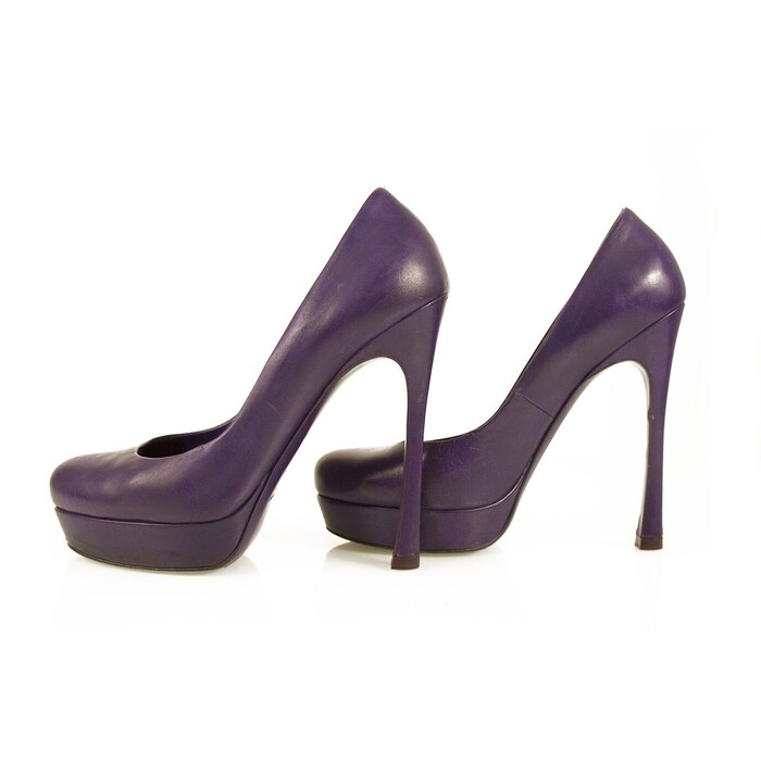 Yves Saint Laurent YSL Tribute Purple Leather Round toe Platform Heels Pumps 37