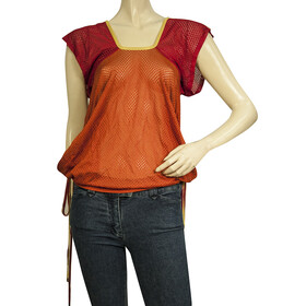 Christian Dior Perforated Orange w. Red Sleeves Blouse T-Shirt Top Size 40