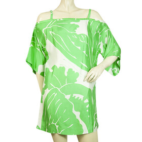 Tibi Green Leaves White Floral Short Sleeves Open Shoulders Mini Dress size S