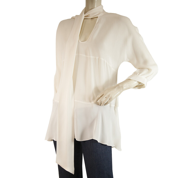 Dondup Off White Ecru 100% Silk Long Blouse Top with Scarf size 42