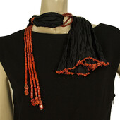 D A Anagnostopoulos Mykonos Black Fabric Red Corals Scarf Necklace