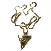 Givenchy Large Shark Tooth Pendant Silver Tone Chain Necklace with crystals