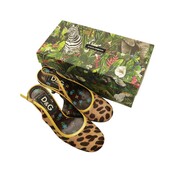 Dolce & Gabbana D&G Leopard Calf Hair Yellow Trim Heels Slingback Mules Shoes 38