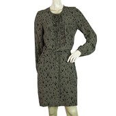 Rebecca Taylor Gray Animal Pattern 100% Silk Long Sleeves Mini Dress size 4