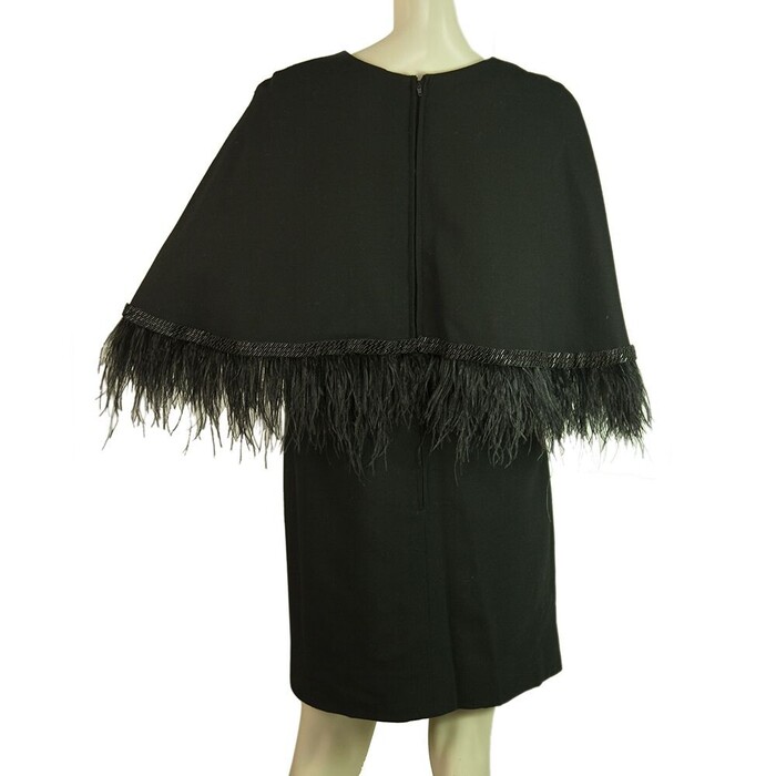 Dimitris Petrou Black Feathers & Beads Mini Length Cape Dress