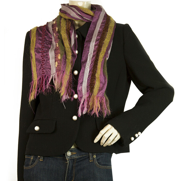 Multicolor Purple Stripes Ruched Long Scarf Wrap Cache Col