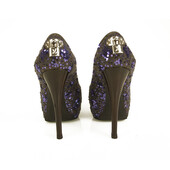 Louis Vuitton Oh Really Purple Sequins Glitter Lock Platform Peep Toe Pumps 37