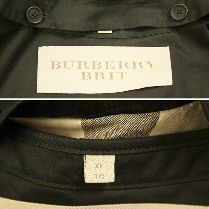 Burberry BRIT Men's Cotton Dark Black Trench Jacket Check Lining Coat size XL