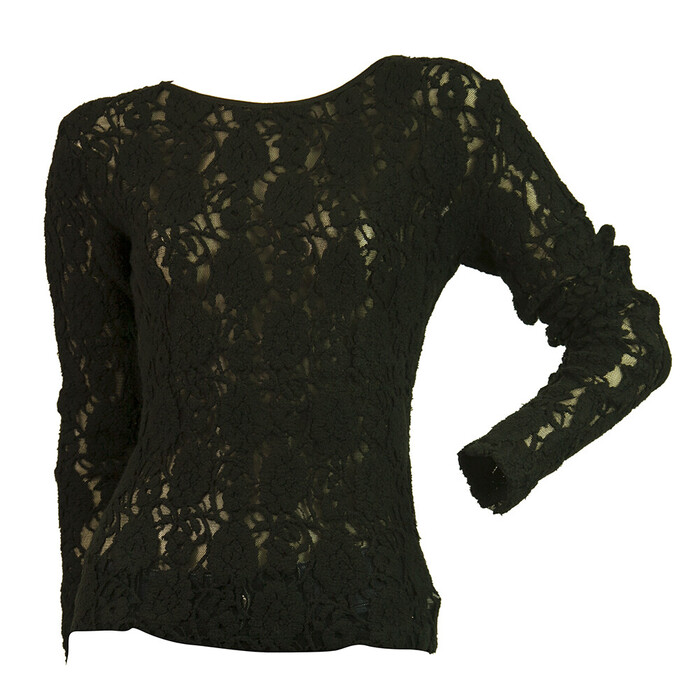 Amber Sakai Black Floral Lace Long Sleeves Top Blouse size 6