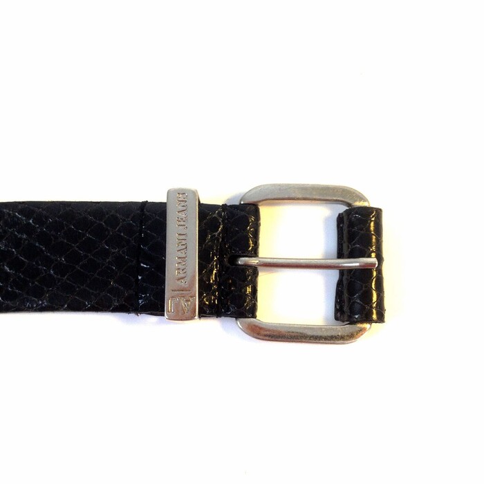 Armani Jeans Black Snakeskin Leather Belt and Silvertone Buckle