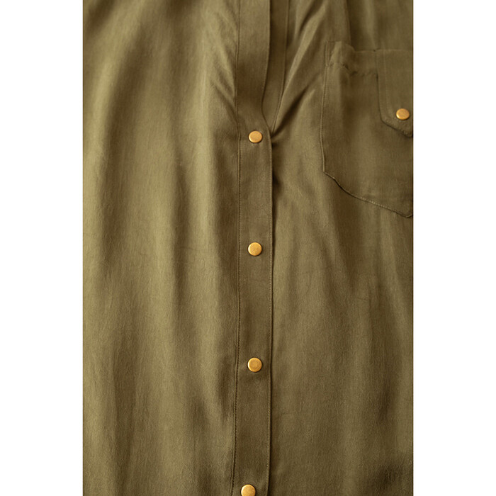 Diane Von Furstenberg DVF Boye Deux Khaki Green Snap Button Shirt Top size 8