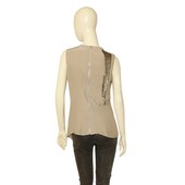 Helmut Lang Beige Draped Longer Front Sequined Silk Sleeveless Blouse Top M