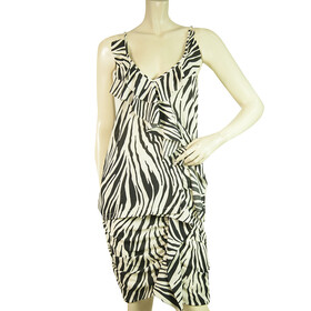 Uniforme Cream &amp; Black Zebra Animal Print Cami Top Mini Skirt Set size S